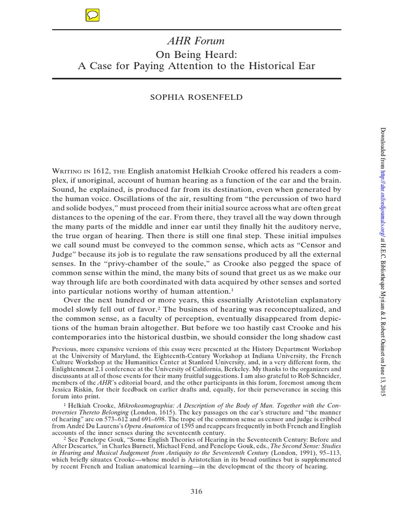 On Being Heard: A Case For Paying Attention To The Historical Ear | PDF ...