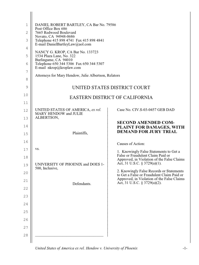 University of Phoenix False Claims Act Lawsuit False Claims Act