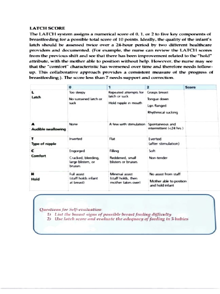 Latch Score PDF Breastfeeding Children's Rights
