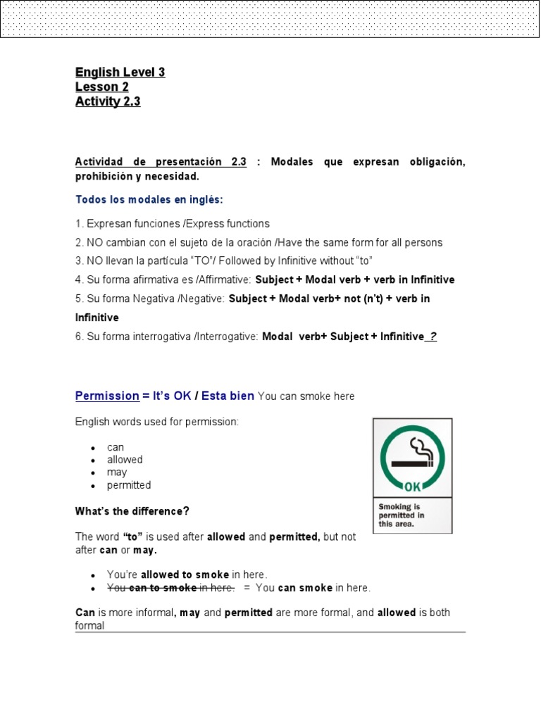 English Level 3 Lesson 2 Activity 2.3 | PDF | Verb | Language Mechanics