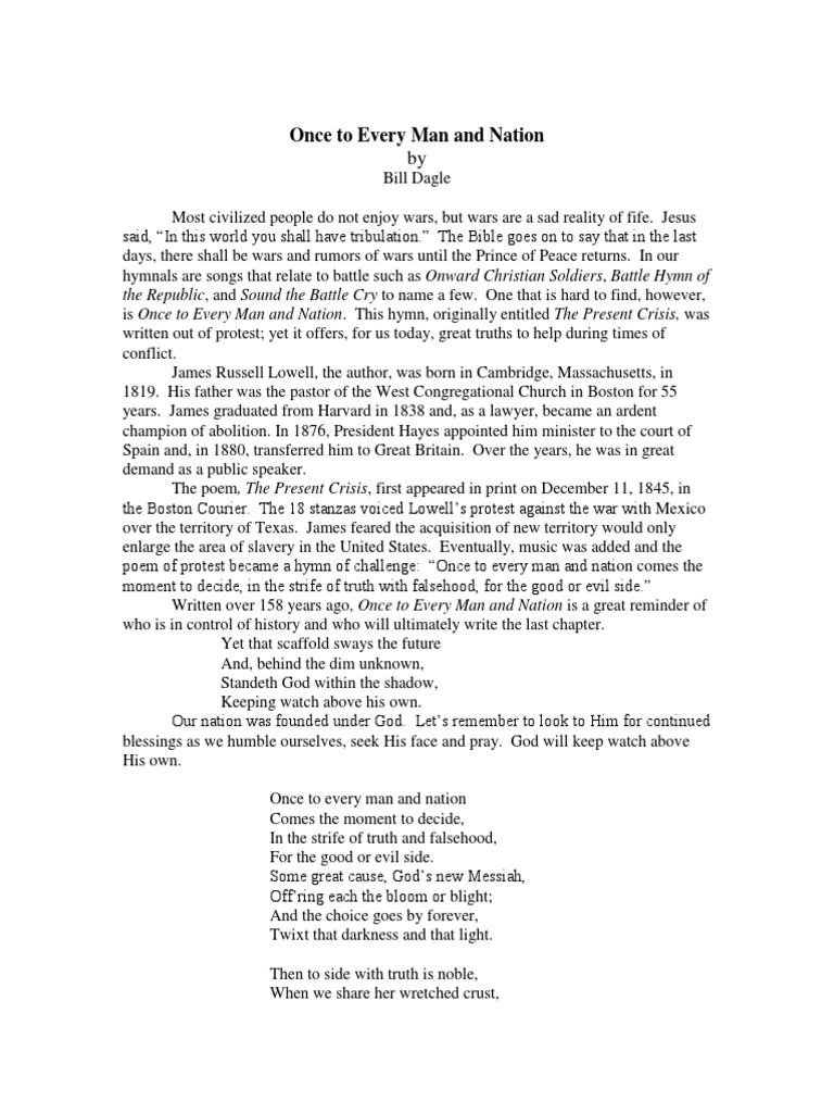 Once to every man and nation pdf hymns