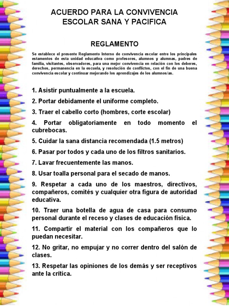 Acuerdos para una Convivencia Escolar Sana | PDF | Salud y bienestar