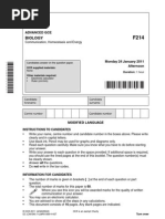 OCR F214 Biology - Communication, Homeostasis and Energy January 2011