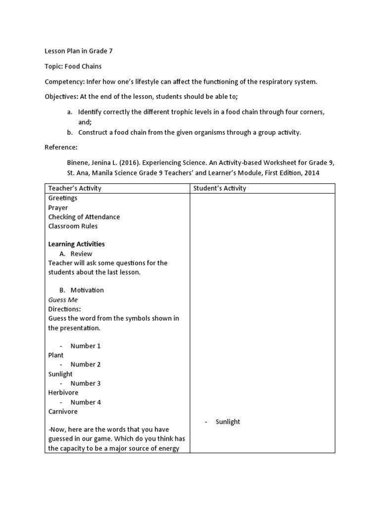 Grade 7 Lesson on Food Chains | PDF | Food Web | Herbivore