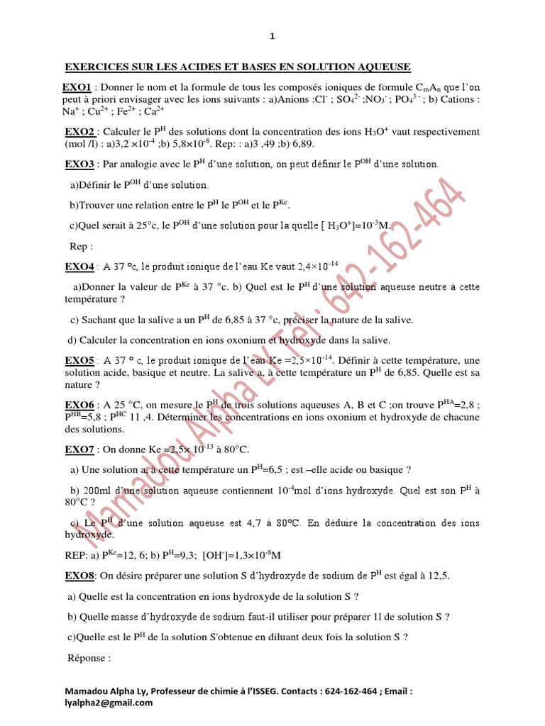 Formules et pH des solutions acides | PDF | Ph | Acide chlorhydrique