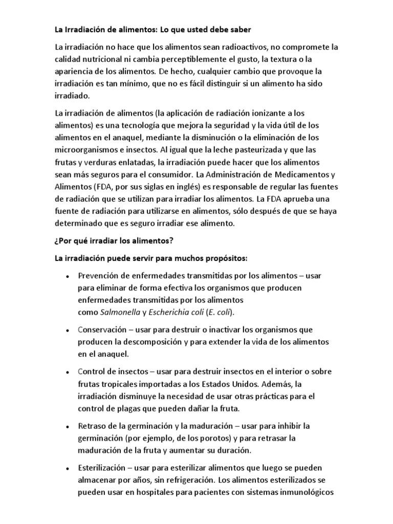 La Irradiación de Alimentos | PDF | Alimentos | Comida y bebida