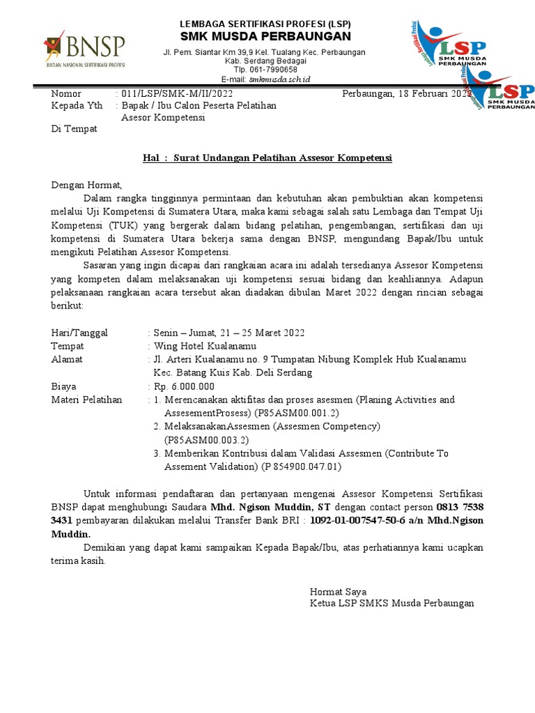 Formulir Asesor LSP Musda | PDF