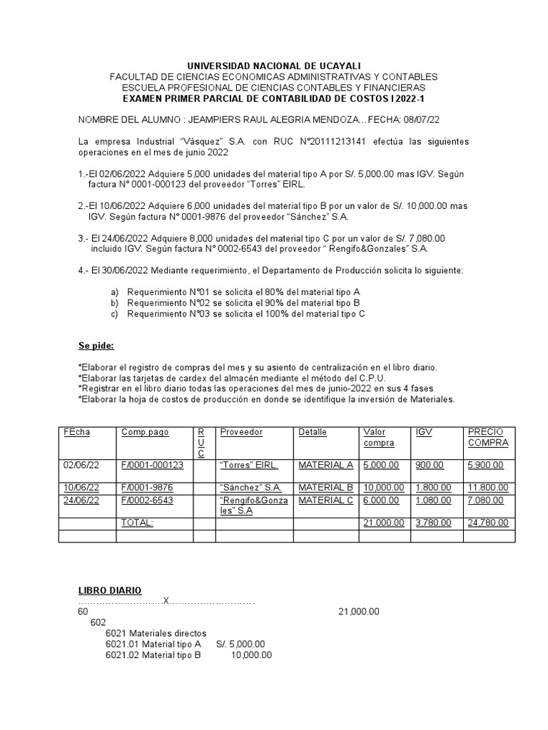 Registro de Compras y Costos 2022-1 | PDF | Economias | Business