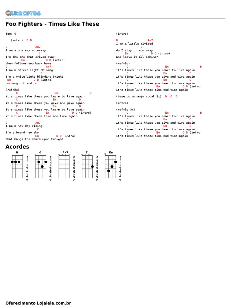 Foo Fighters Times Like These (Uke Cifras) PDF