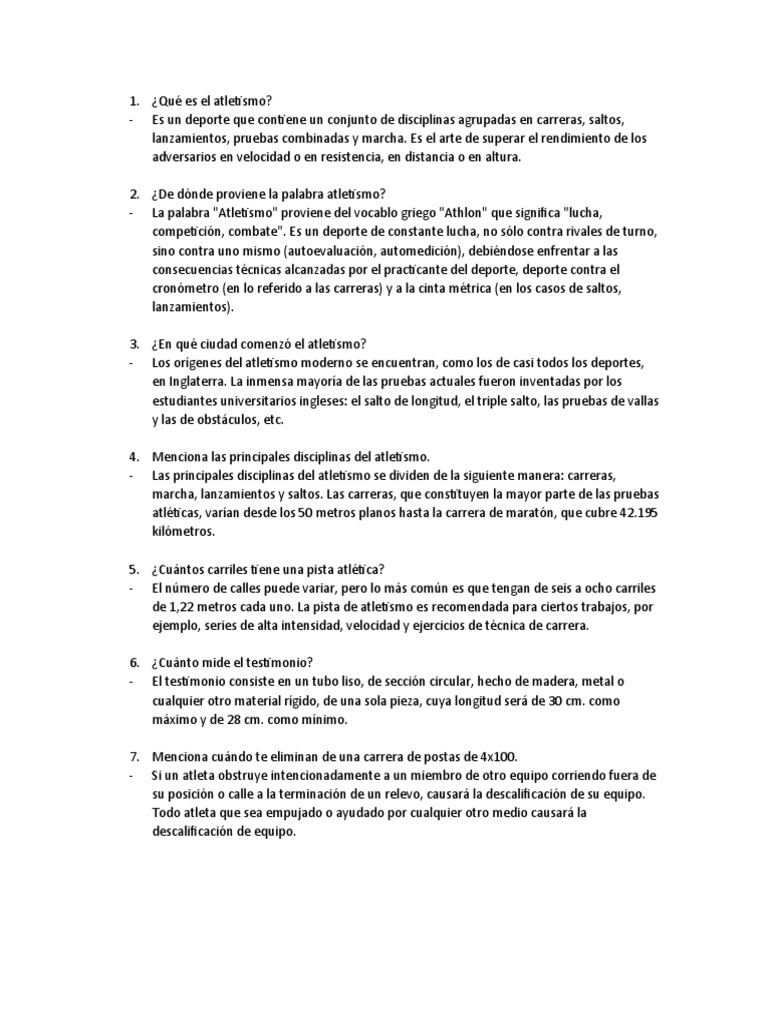 Preguntas Sobre El Atletismo PDF Deporte