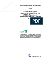 U4 - Planeamiento de Los Requerimientos de Materiales (MRP I), Recursos de Manufactura (MRP II) y Tamaño de Lotes