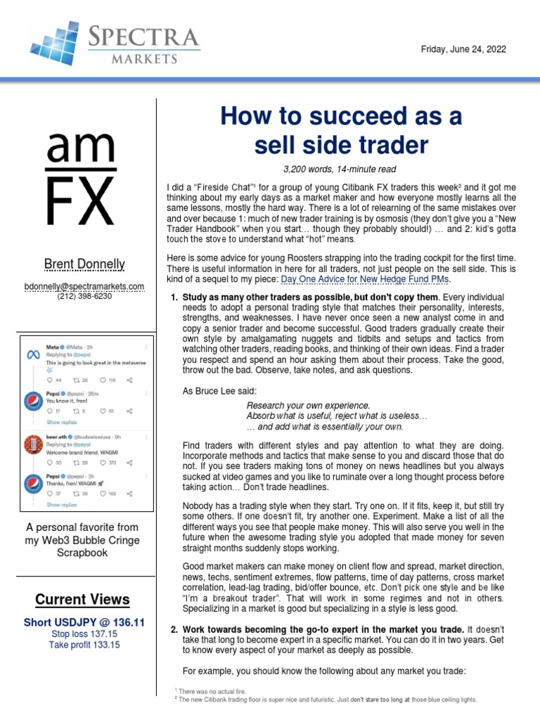 How To Succeed As A Sell Side Trader: Brent Donnelly | PDF | Derivative  (Finance) | Commodity Futures Trading Commission