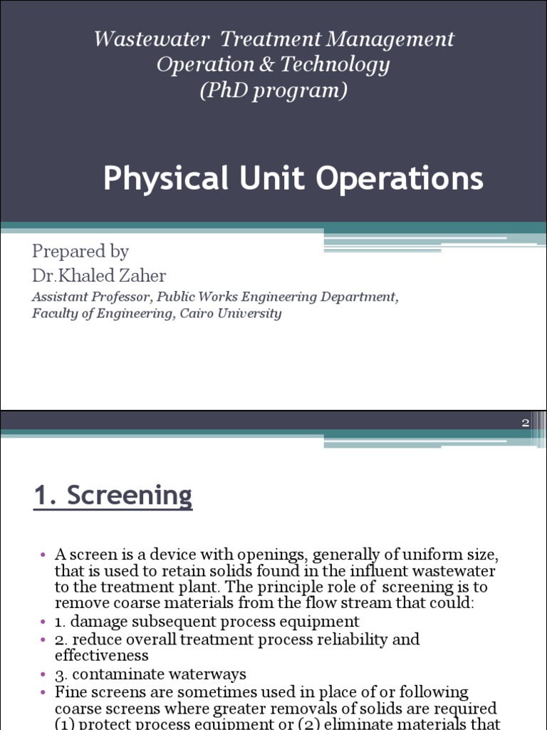 Physical Unit Operations: Wastewater Treatment Management Operation ...