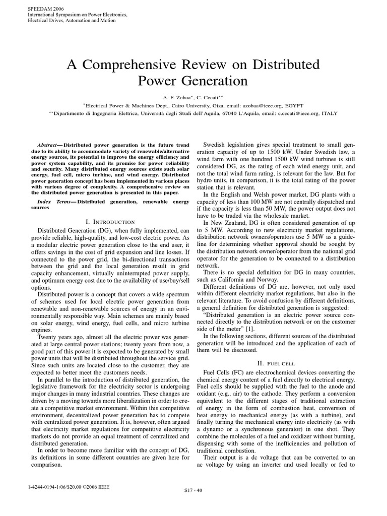 A Comprehensive Review On Distributed Power Generation | PDF | Wind ...