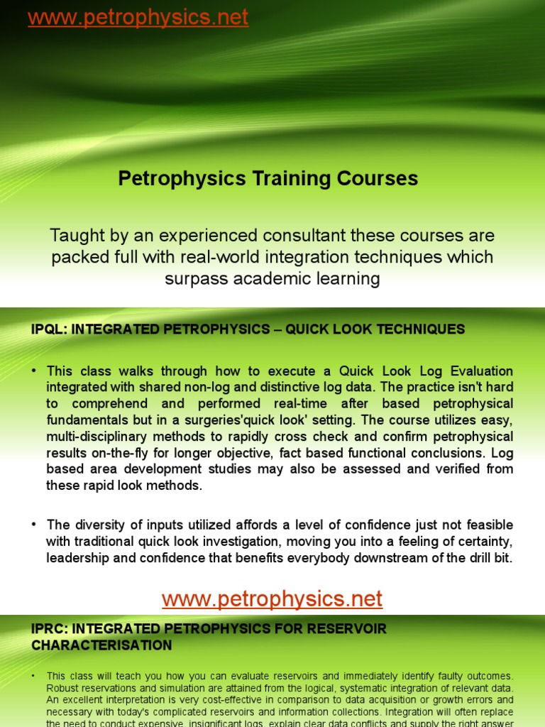 Advanced Petrophysics Training Courses | PDF | Evaluation | Information