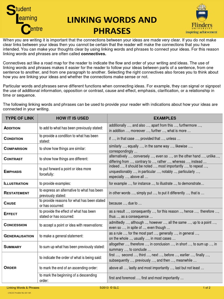 Linking Words and Phrases | PDF | Ellipsis | Genetic Testing