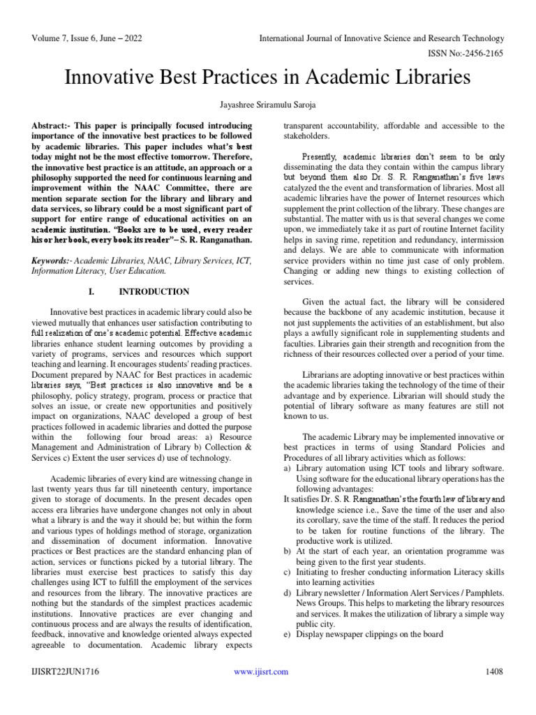Innovative Best Practices in Academic Libraries | PDF | Libraries ...