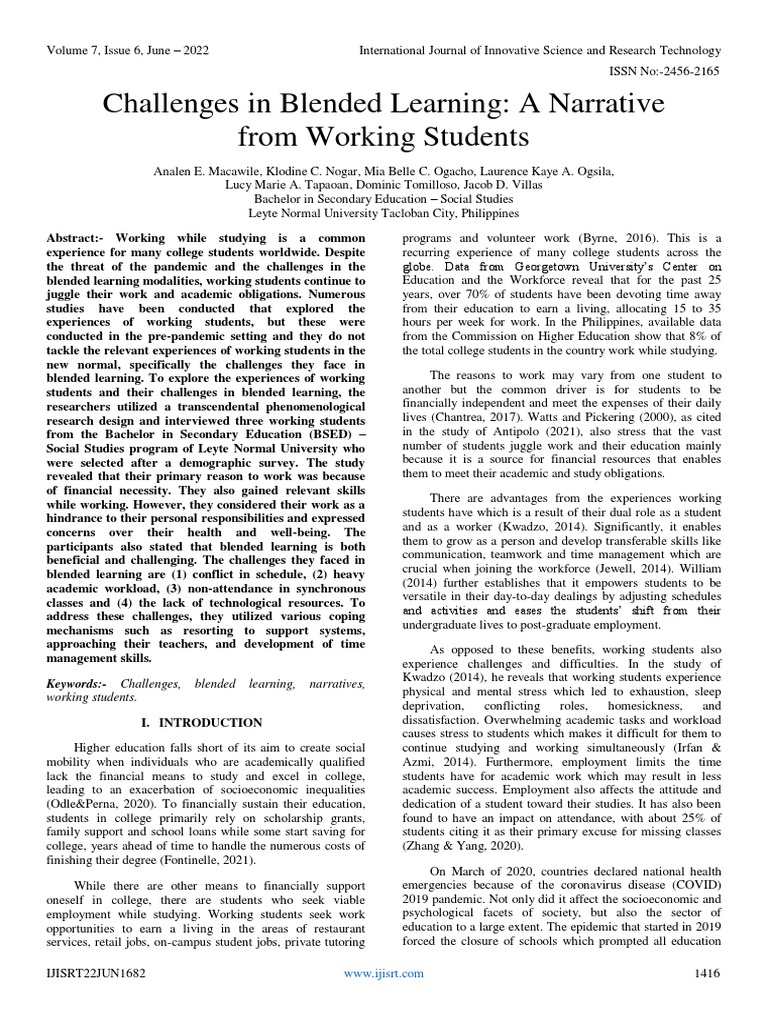 Challenges in Blended Learning for Working Students | PDF | Teachers ...