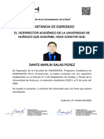 Constancia de Egresado: El Vicerrector Académico de La Universidad de Huánuco Que Suscribe, Hace Constar Que