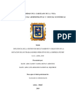 Influencia de La Gestion de Reclutamiento y Selección en La Rotacion de Los Trabajadores Operativos de La Empresa Picorp S.A.C.