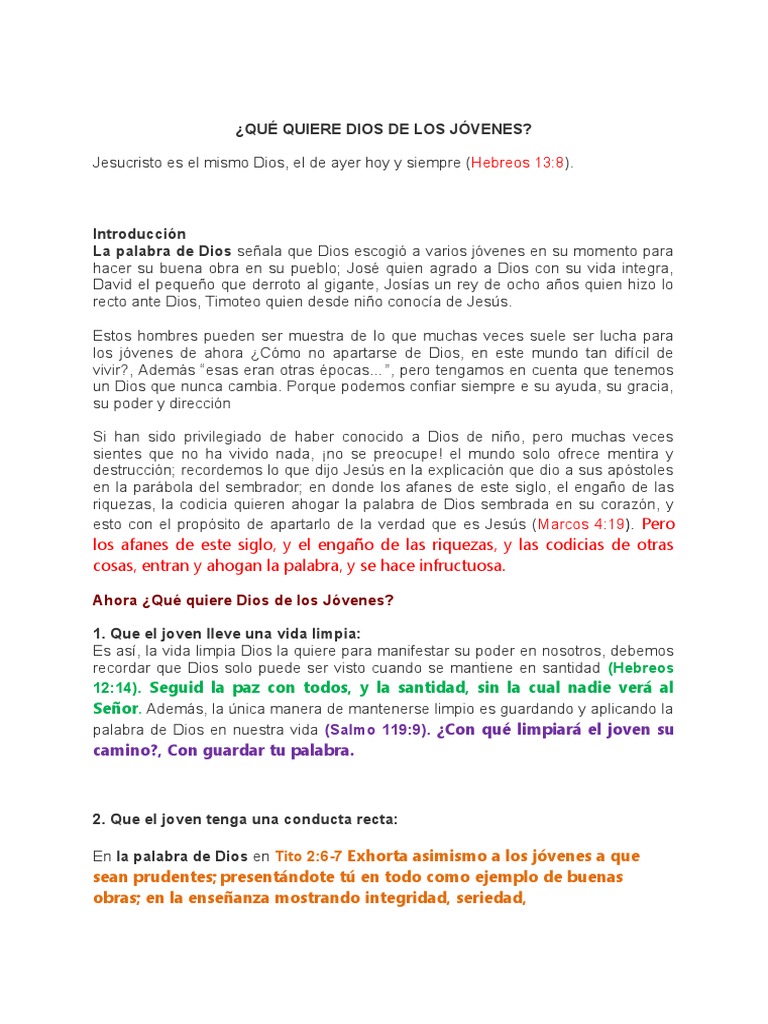 Lo que Dios espera de los jóvenes | PDF | Jesús | Amor