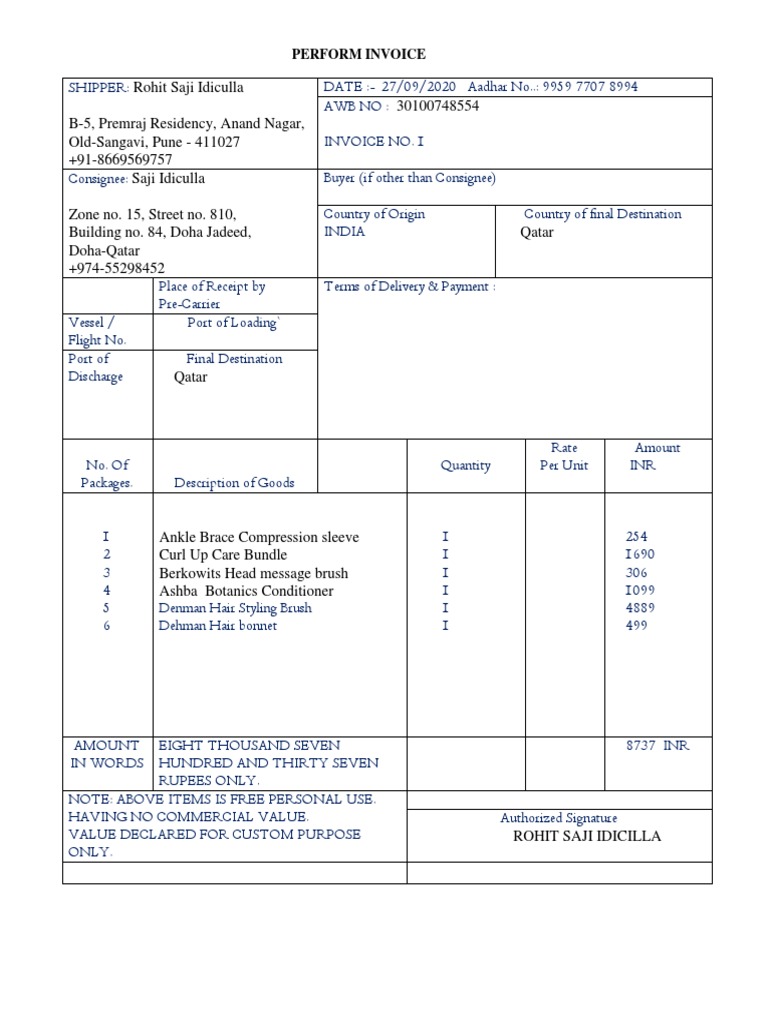 Inovice Format | PDF