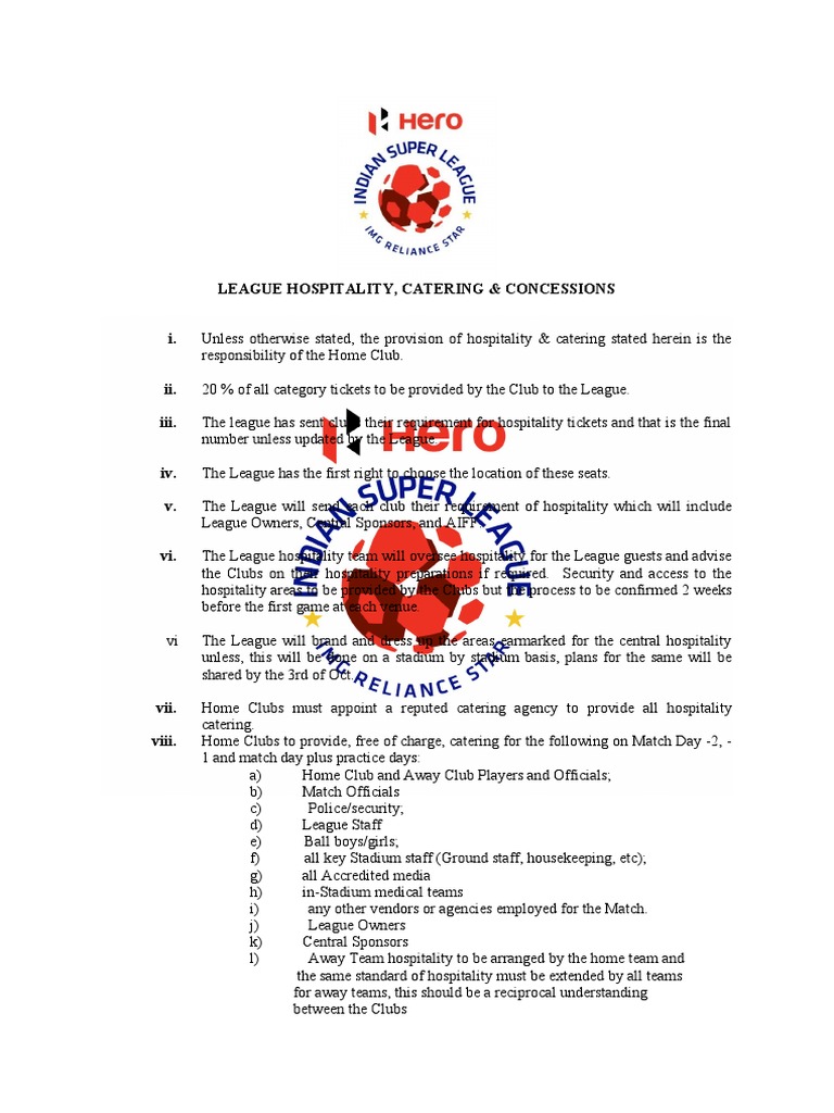 LEAGUE HOSPITALITY, CATERING & CONCESSIONS GUIDELINES PDF