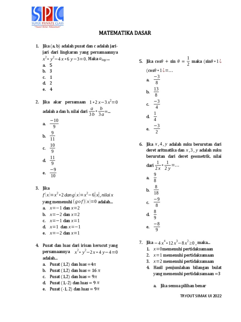 Soal Matematika Dasar untuk SIMAK UI | PDF | Metode & Bahan Ajar