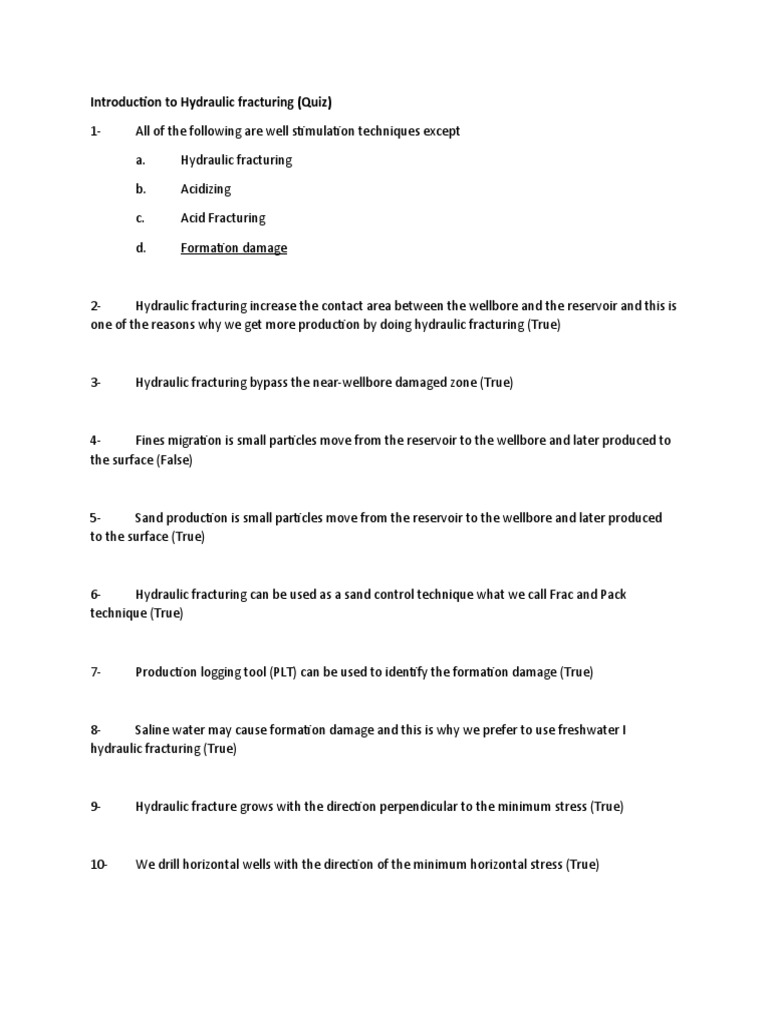 Introduction to Hydraulic Fracturing Model Answer PDF