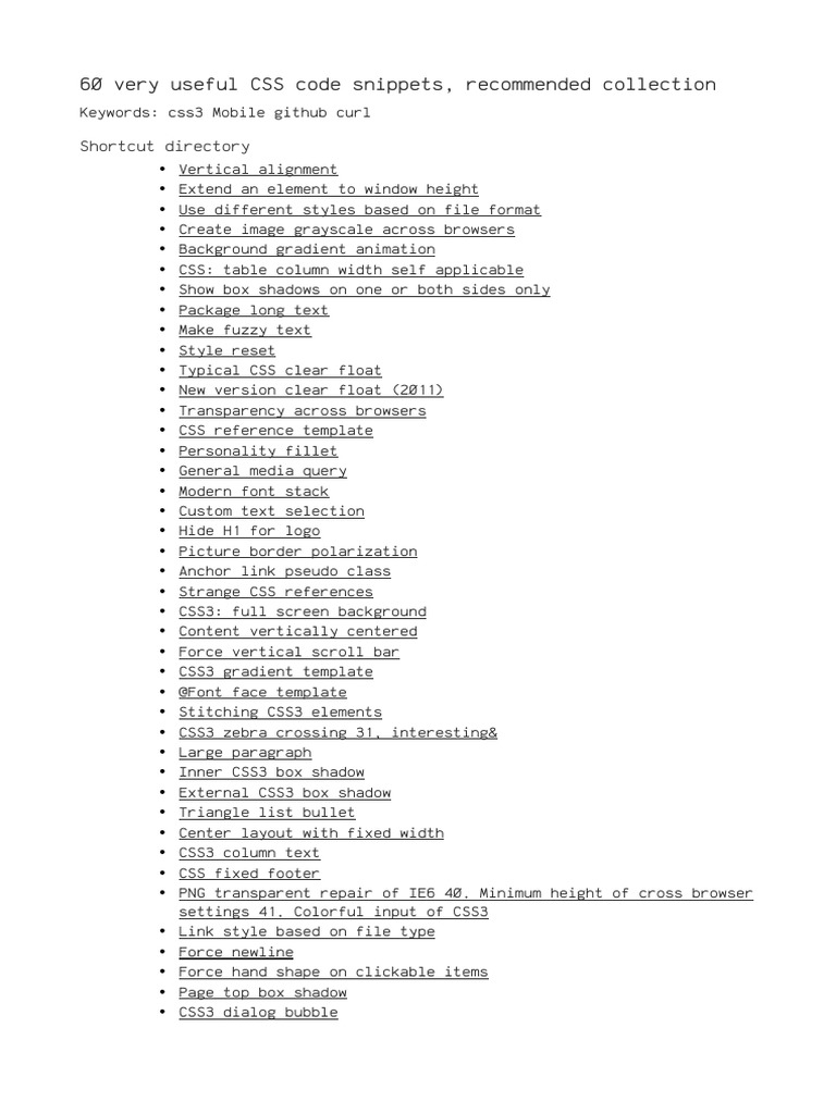 CSS Code Snippets | PDF | Text | Typography