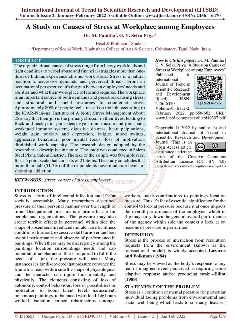 A Study On Causes of Stress at Workplace Among Employees | PDF ...