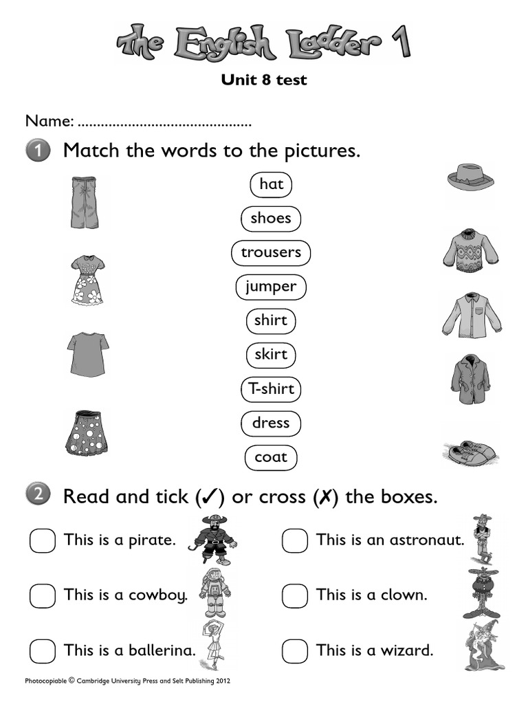 English Ladder 1 Unit 8 Test PDF