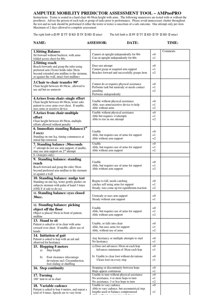 AMPnoPRO Assessment Tool Guide | PDF | Chair | Sports