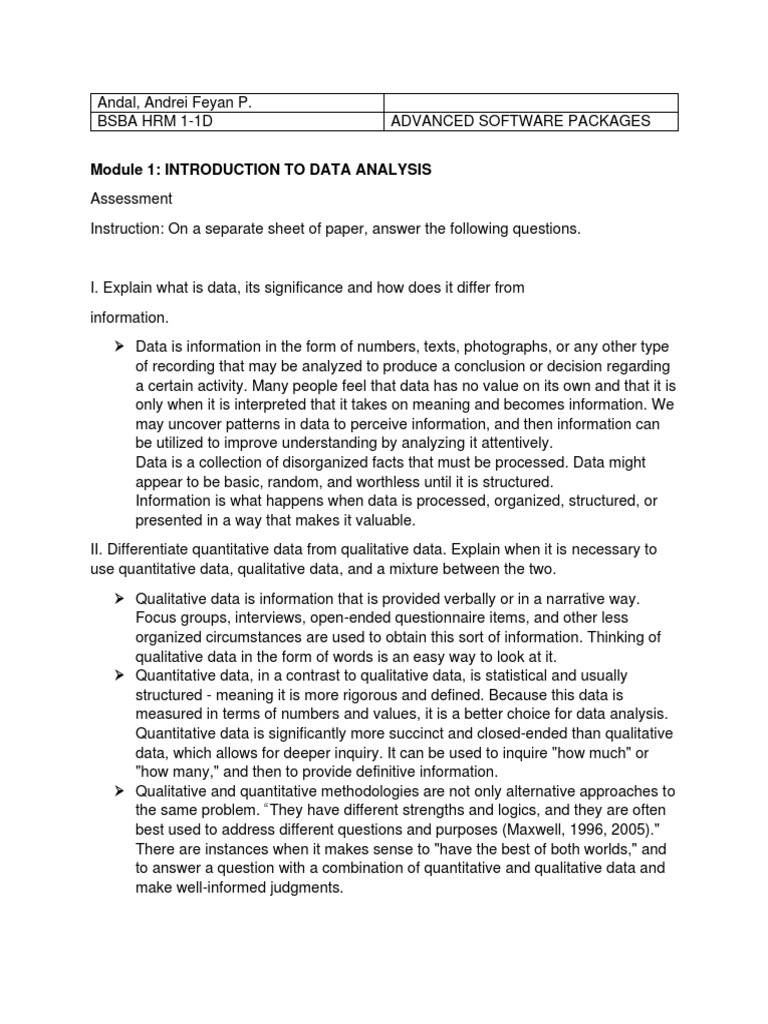 Module 1: Introduction To Data Analysis | PDF | Information Technology ...