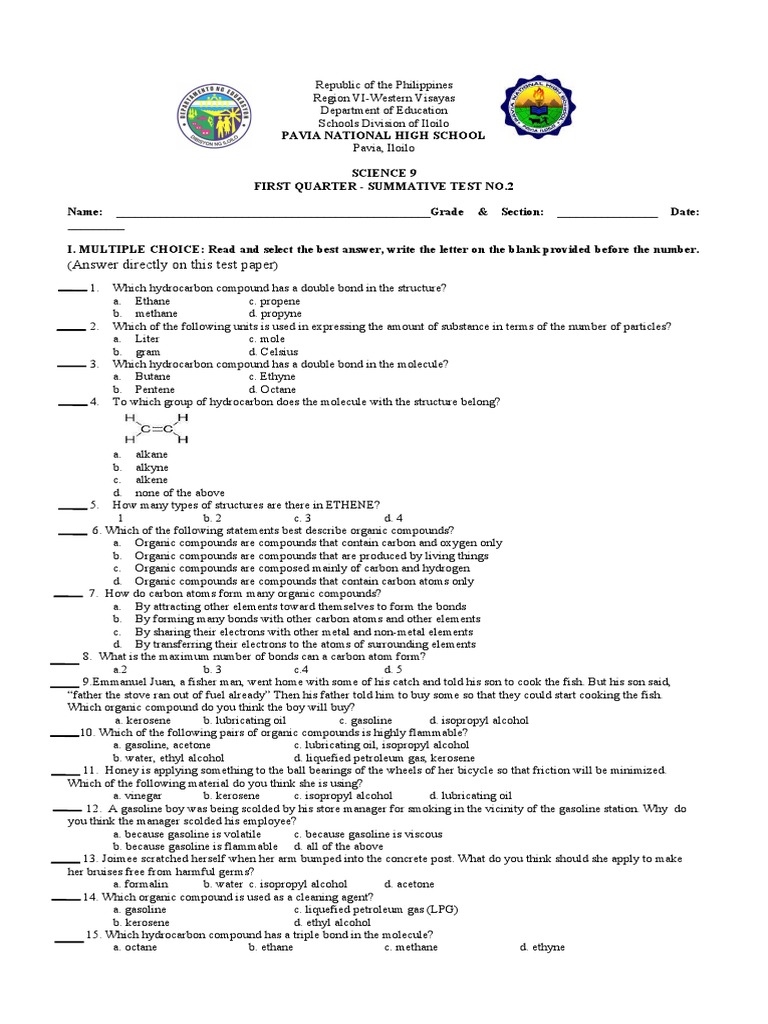 Science 9 Summative Test No. 2 | PDF | Chemical Compounds | Gasoline