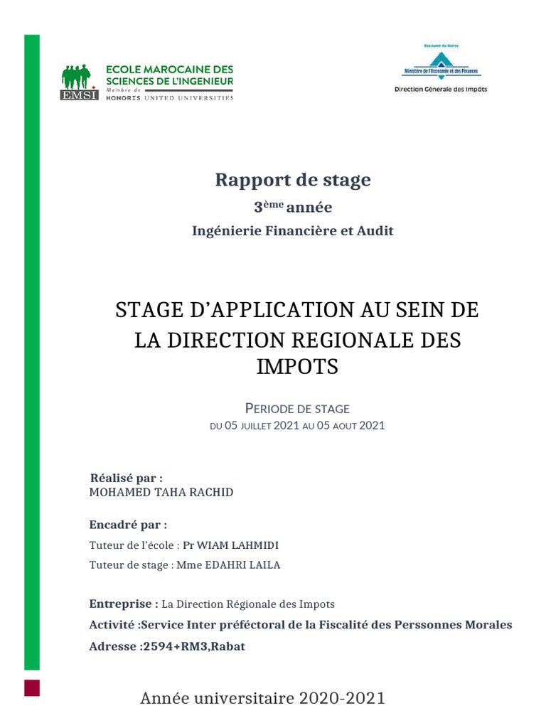 Rapport de Stage à la DRI de Rabat | PDF | Impôts | Taxe sur la valeur ...