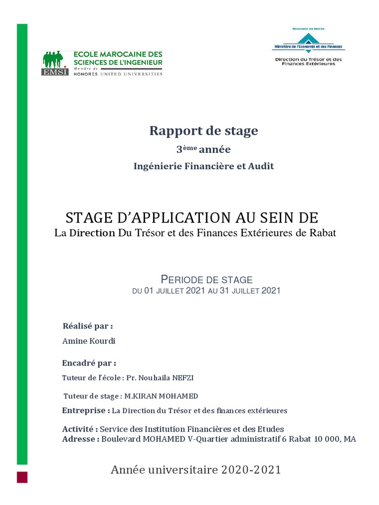 Rapport de stage à la DTFE Maroc | PDF | Dettes | Argent