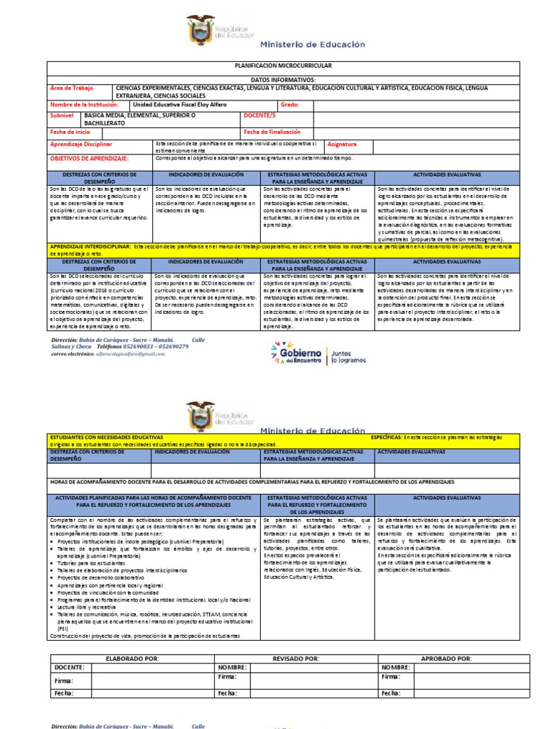 Formato de Planificacion Sugerido Por El Ministerio 2022-2023 | PDF | Plan  de estudios | Evaluación