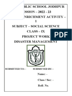 Delhi Public School Jodhpur SESSION - 2022 - 23 Subject Enrichment Activity - 1 Subject - Social Science Class - Ix Project Work Disaster Management