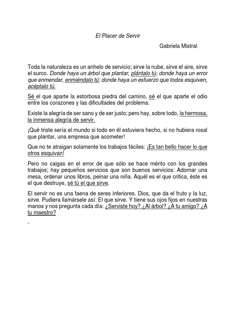 El Placer de Servir Gabriela Mistral PDF