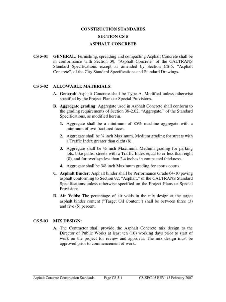 Asphalt Concrete Construction Standards | PDF | Road Surface | Asphalt