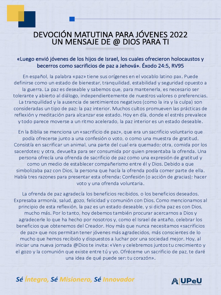 Devoción Matutina para Jóvenes 2022 | PDF | Paz | Dios