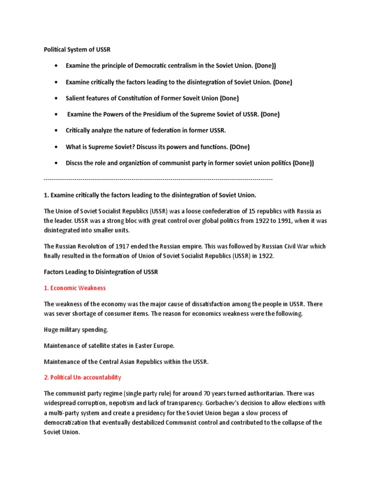 Disintegration Factors of the USSR | PDF | World Politics | Soviet Union