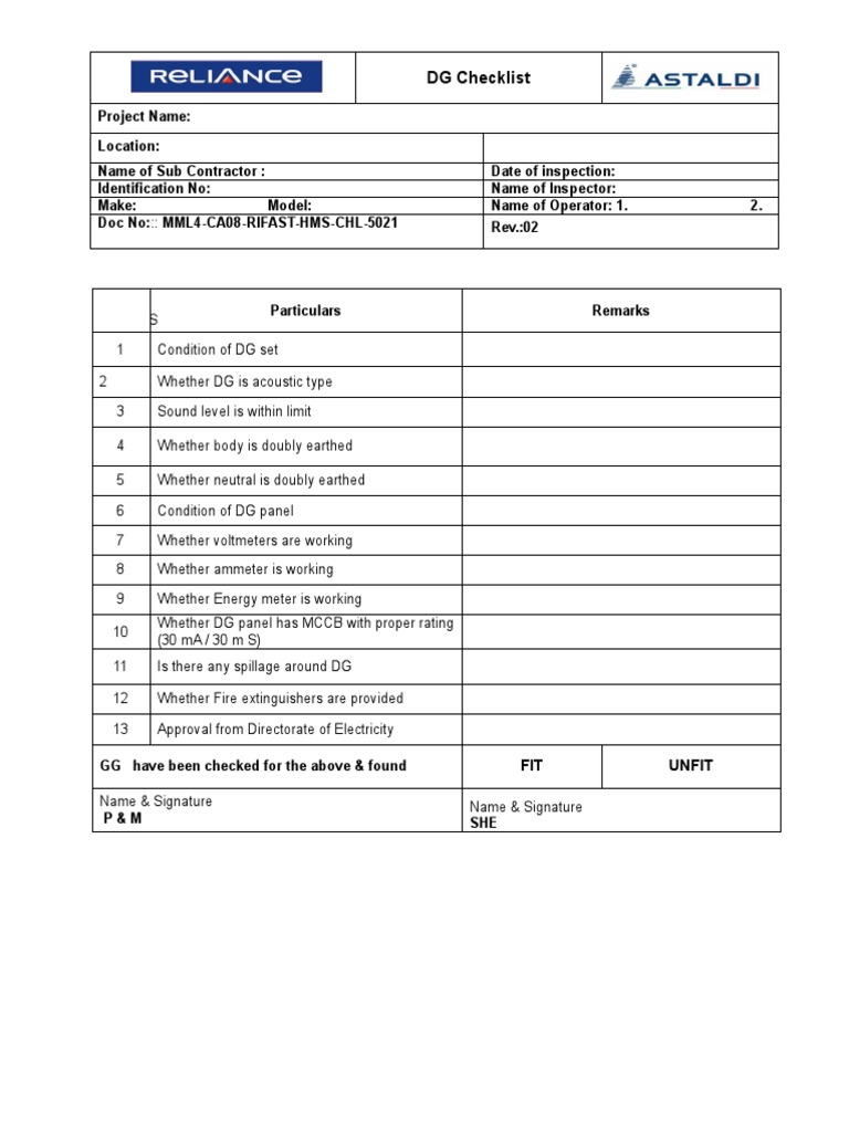 DG Checklist PDF