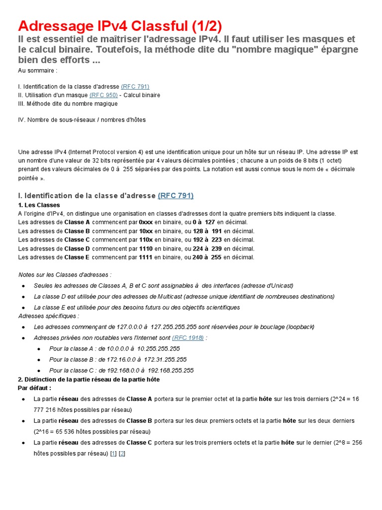 Comprendre l'adressage IPv4 Classful | PDF | Adresse IP | Protocoles ...