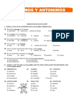 Ejercicios de Sinonimos y Antonimos Jueves 14