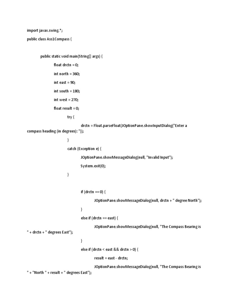 Compass Bearing Calculator A Java Program to Determine Compass