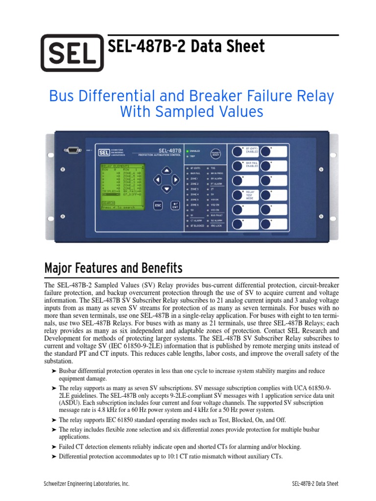 SEL487B2 Data Sheet Bus Differential and Breaker Failure Relay With