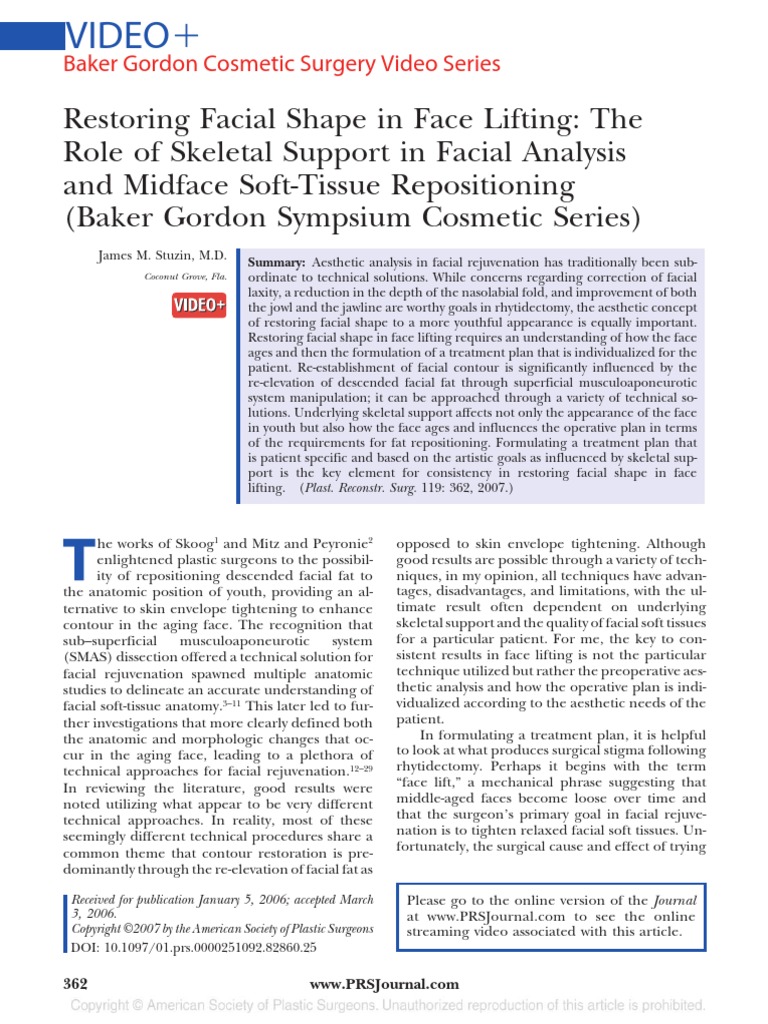 Restoring Facial Shape in Face Lifting The Role of Skeletal Support in