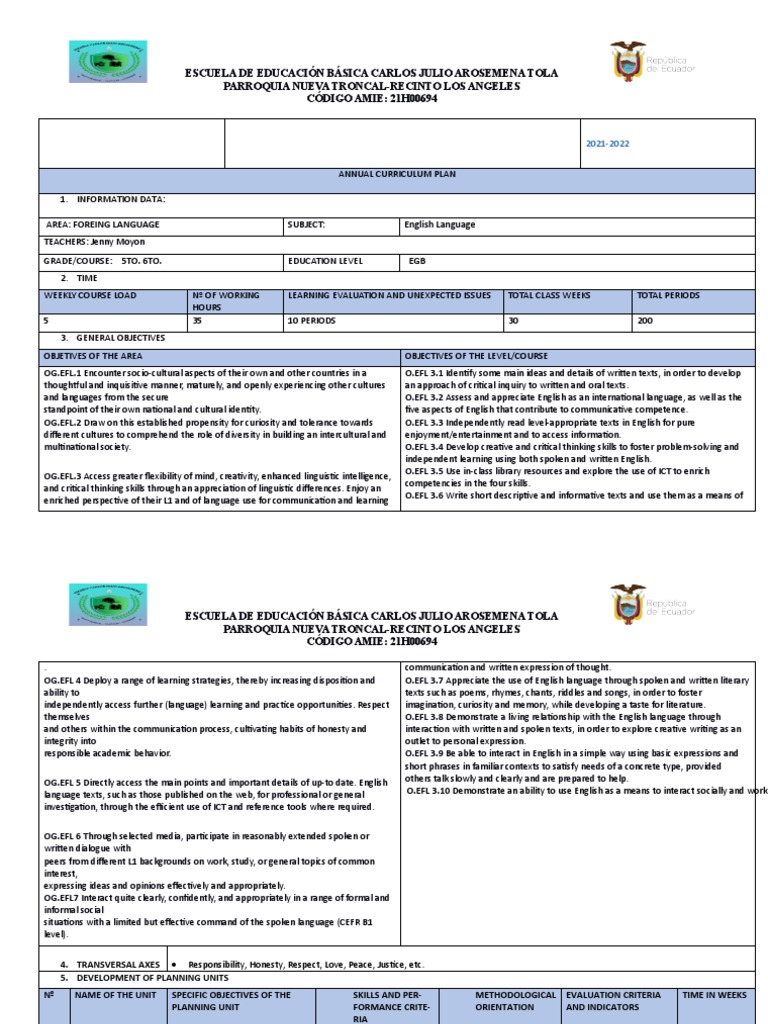 PCA Quinto Ingles PDF English As A Second Or Foreign Language